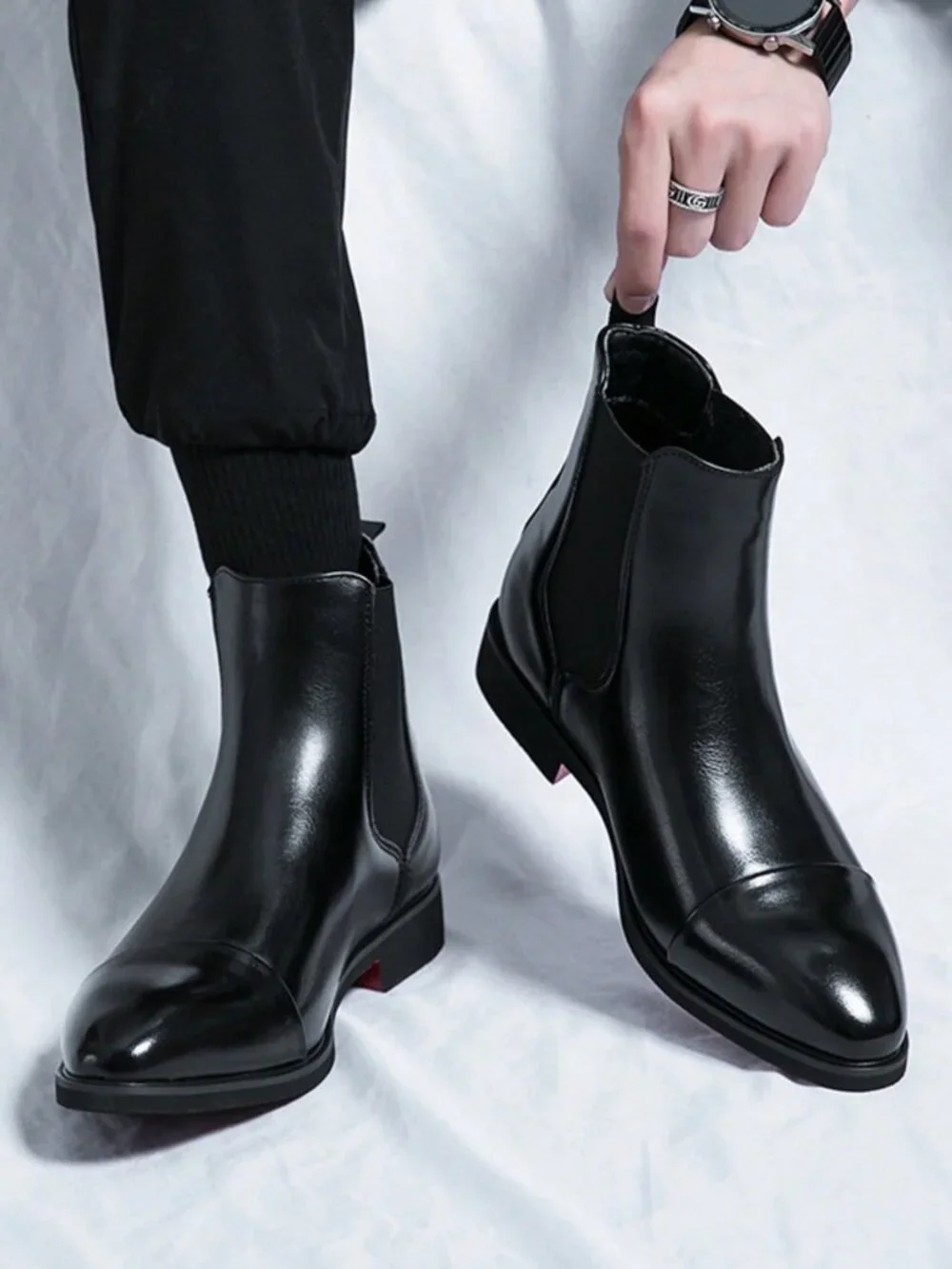 Black Casual Men's Round Toe Mid-Calf Handmade Work Style Loafers Shoes